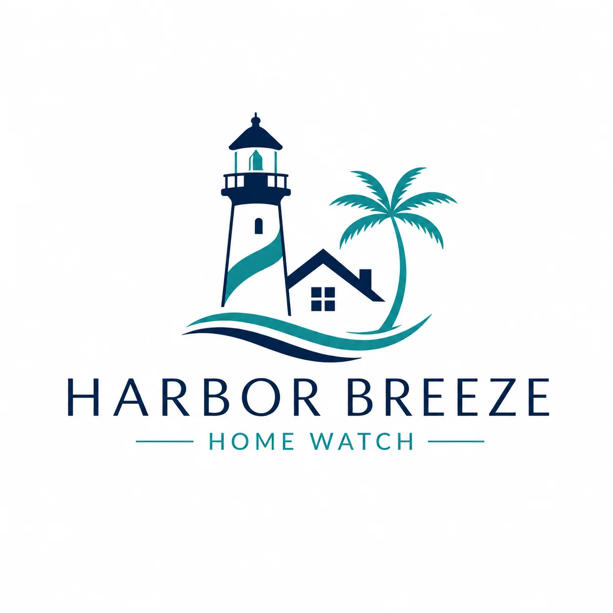 Harbor Breeze Home Watch LLC logo with lighthouse, home and palm tree